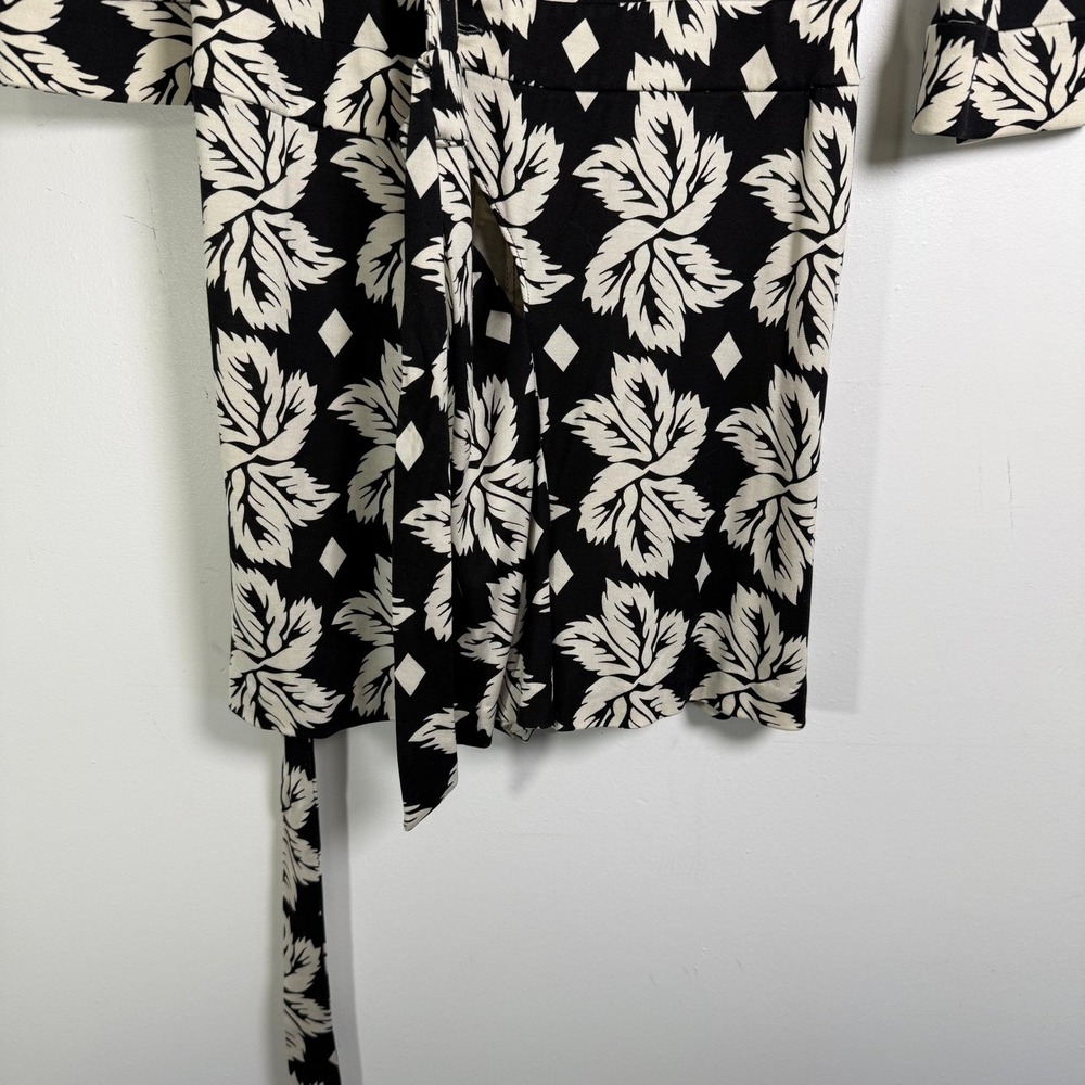 Diane von Furstenberg‎ Wrap Romper Womens 4 Black White Silk Celeste Leaf Print - Picture 10 of 14
